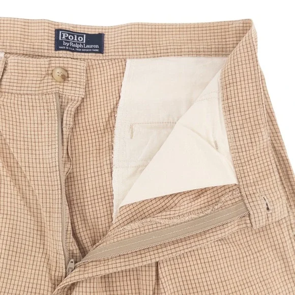 Vintage 90s Ralph Lauren Polo Linen Cotton Blend Brown Tan Check